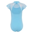 thumbnail image 3 of iixpin Kids Girls Floral Lace Sleeve Ballet Dance Unitard Gymnastics Leotard Sports Jumpsuit Bodysuit Dancewear Light Blue 5-6, 3 of 7