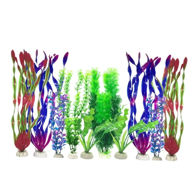 koolsoo 10 Pieces Fish Tank Plants Colorful Water Grass Multi Shape Fake Decorations Style A