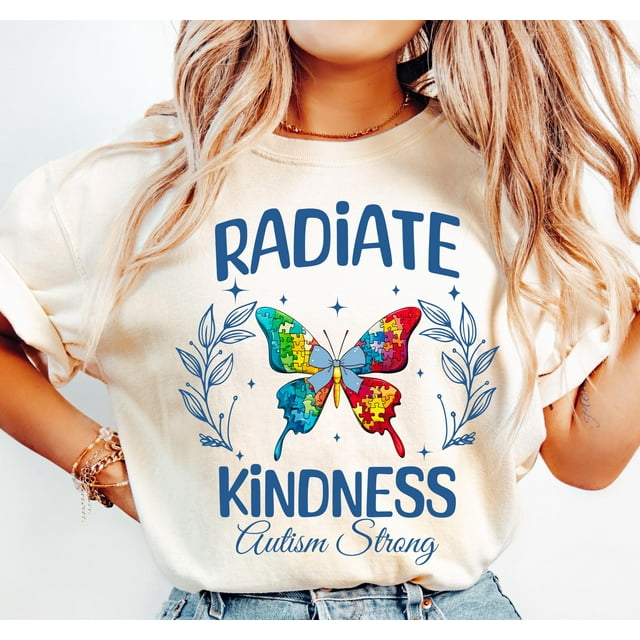 Coquette de Sensibilisation à l'Autisme, Papillon de l'Autisme, Tee-Shirt de Gentillesse Radié - comme sur l'Image - 4TG