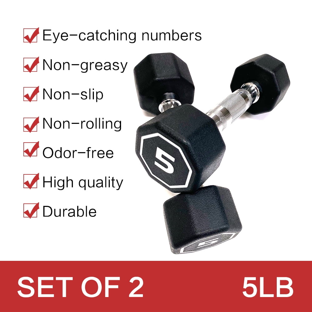 Premium Octagonal Dumbbell, Large Numbers, Hard Chrome Plated Handle Dumbbells to Assist with Push-Ups, 5 lbs set of 2