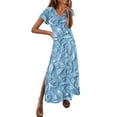 thumbnail image 1 of Vestido Corto de Manga Larga para las Mujeres Vestido de Rodilla de Cuello en V, Vestido de Primavera de Verano de Poliéster para las Mujeres, Vestido de Moda de Lavado a Mano, 1 of 3