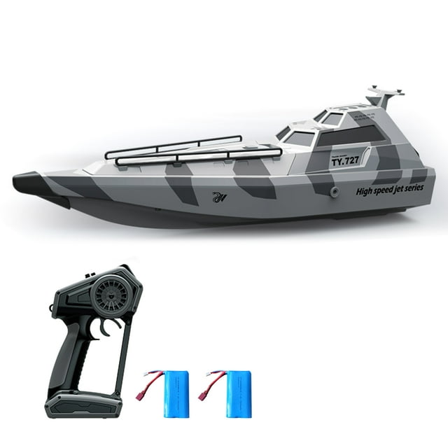 TFixol 2.4GHz Turbo Jet RC Boat with Dual Battery, 30km/h Speed, Camo Grey, Smart Alarm, Capsize Recovery, Waterproof Design, Anti-Tangle Propeller