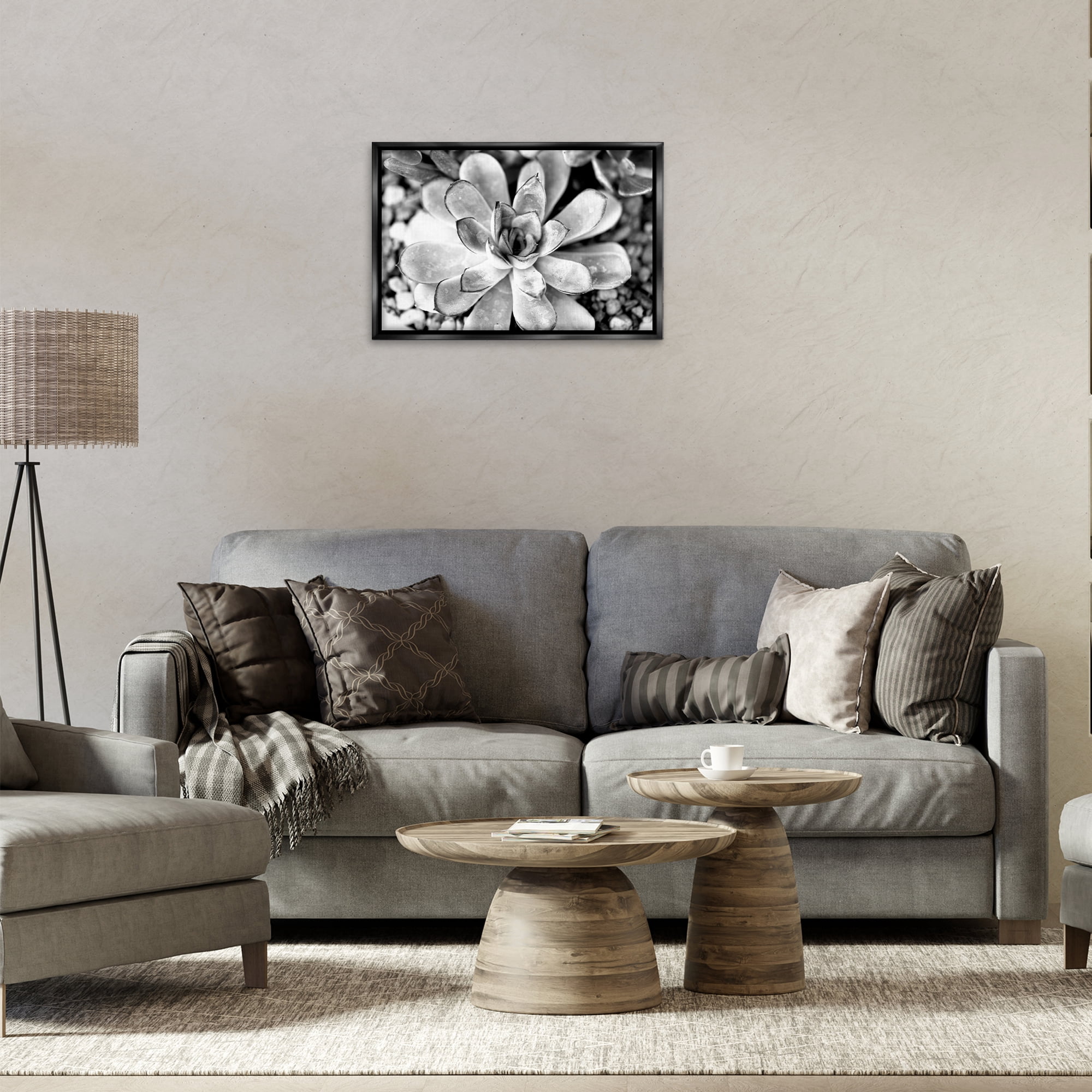 Stupell Industries Monochrome Succulent Leaves Botanical & Floral Photography Black Floater Framed Canvas Art Print Wall Art, 25 x 17