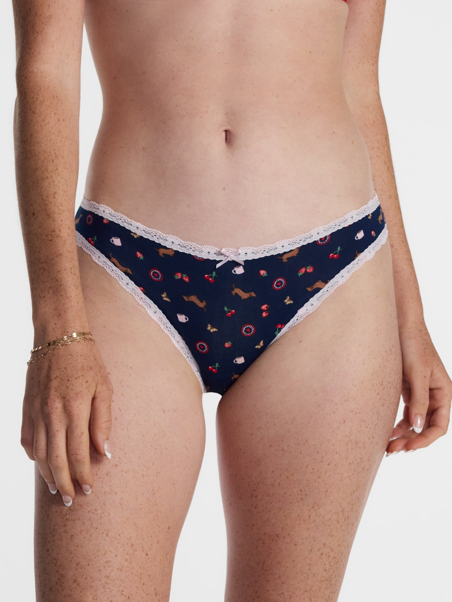 No Boundaries Cotton Stretch Cheeky Panties with Lace, 3 Pack, Women's XS-XXXL