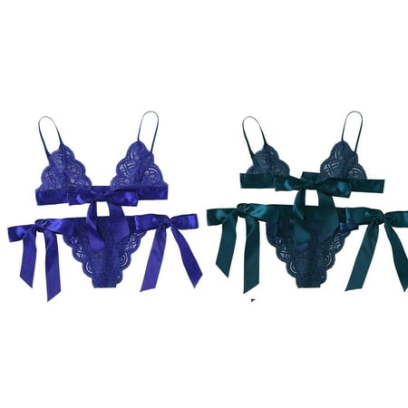 2-Pack Women Bra Underpant Scalloped Trim Tie Side Lace Set Lingerie Bow Lingerie with Push up Bra plus Size Push up Lingerie Vintage Lingerie for Women Garter Lingerie Dresses