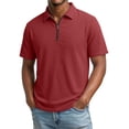 thumbnail image 4 of COSFO Short Sleeve Polo Shirts Men Waffle Red Golf Shirt Loose Fit Casual Quarter Zip Collared Shirts for Men M, 4 of 5