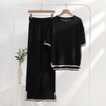thumbnail image 3 of Ensemble Pantalon 2 Pcs pour Femmes Col Rond Manches Longues Coupe Ample Couleur Unie Tenue Quotidienne, 3 of 8