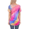 thumbnail image 2 of Tie Dye Printed Women Loose Tops V Neck Summer Short Sleeve Ladies Pullover T Shirt Rainbow Purple 015 XL, 2 of 3