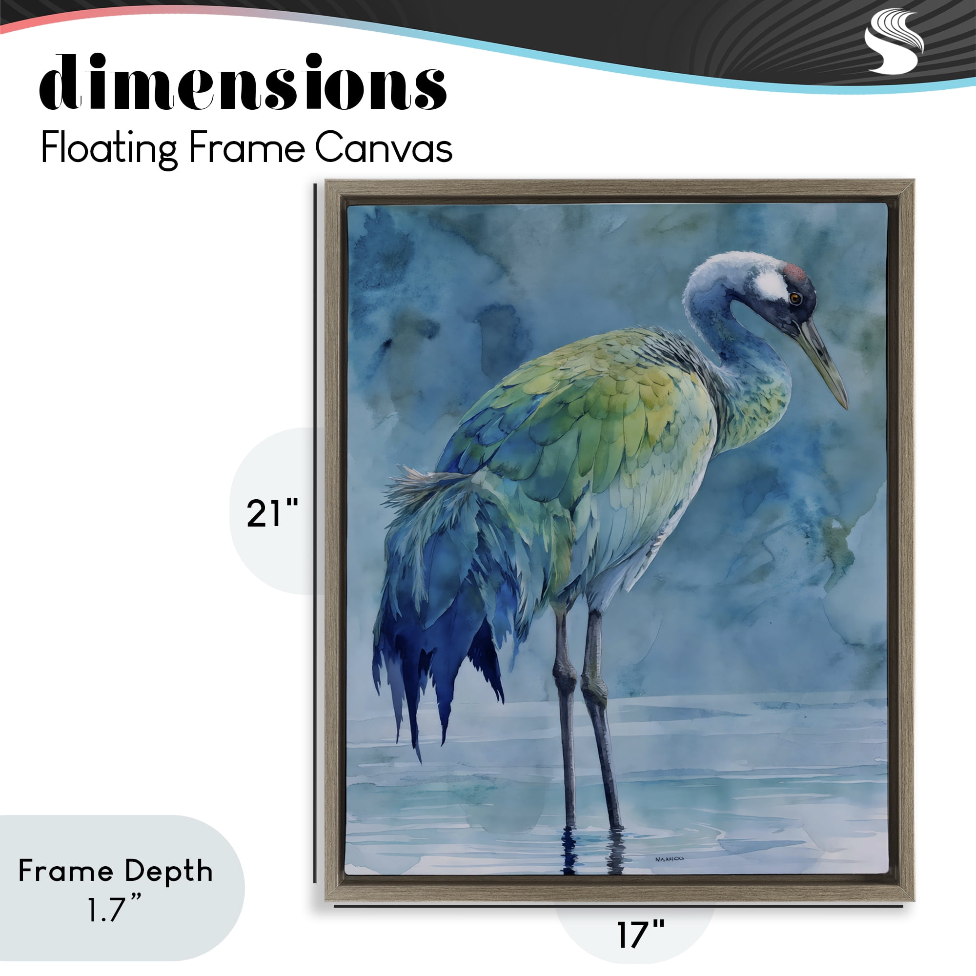 Stupell Industries Turquoise Feathered Coastal Bird Brown Framed Floater Canvas Wall Art, design by Franklyn Gregory