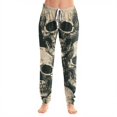thumbnail image 2 of Hearthz Skull Red Rose Print Pj Bottoms for Women Elastic Drawstring Jogger Pants Soft Holiday Halloween Cuffed Ankle Trousers for Women, 2 of 5