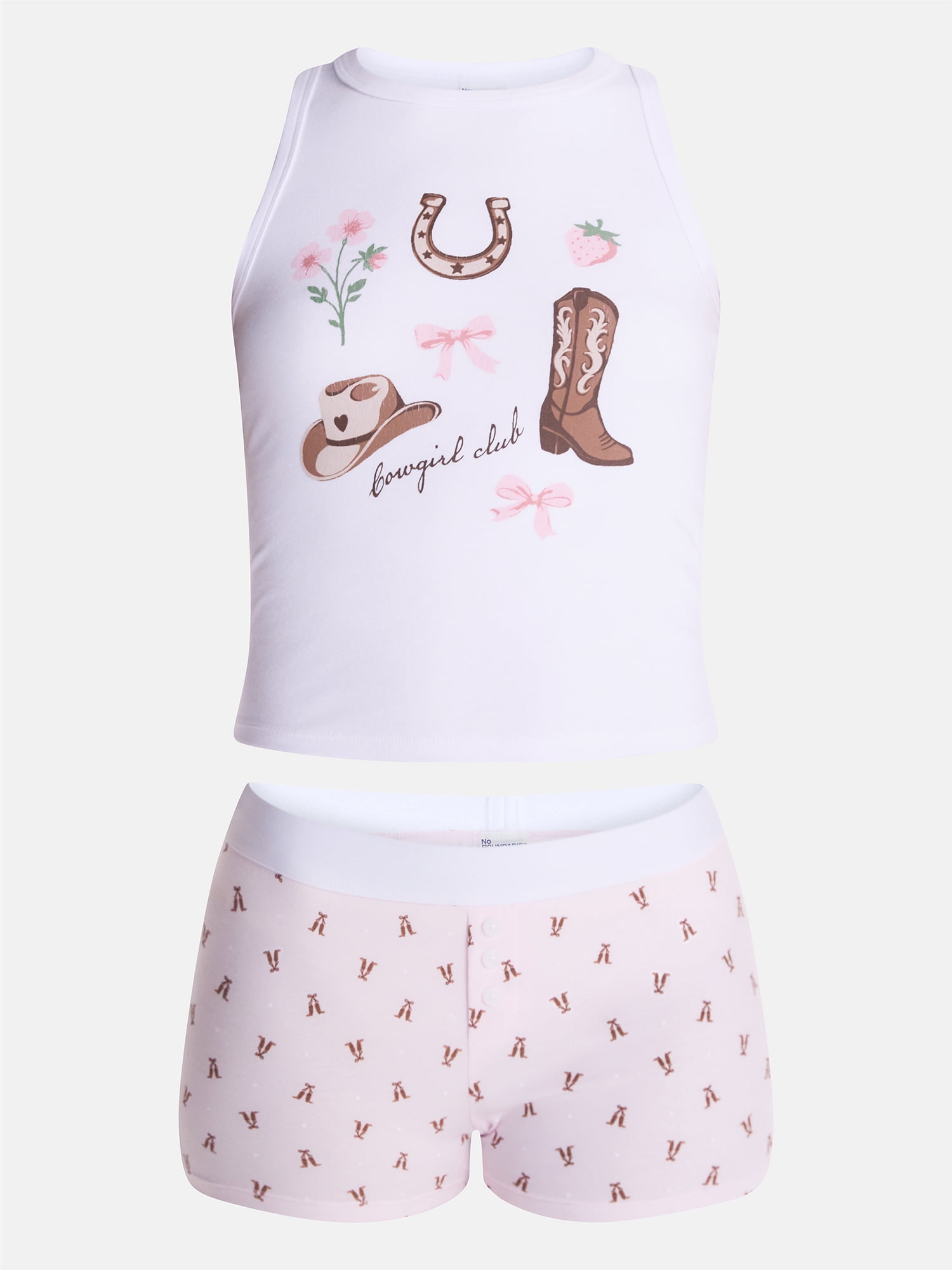 No Boundaries Sleepwear Ribbed Tank Top and Boxers Set from our Cloud Core Collection, 2 Piece, Women’s and Women’s Plus XXS-3X