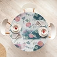 thumbnail image 4 of Ambesonne Floral Fitted Round Tablecloth, Wild Peonies Leaves Modern, 36"- 40" Diameter, Petrol Blue Pink Peach, 4 of 5
