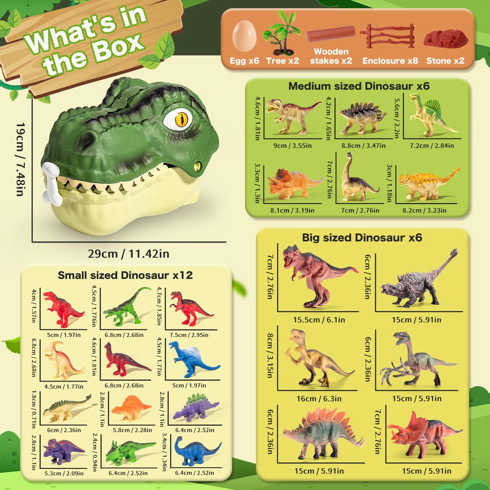 45PCS Dinosaur Toys for Kids 3-5, Realistic Jurassic Dinosaurs Figures with Eggs&Trees&Fence Playset to Create a Dino World,Educational Figures, Great Gift for Toddler Boys & Girl