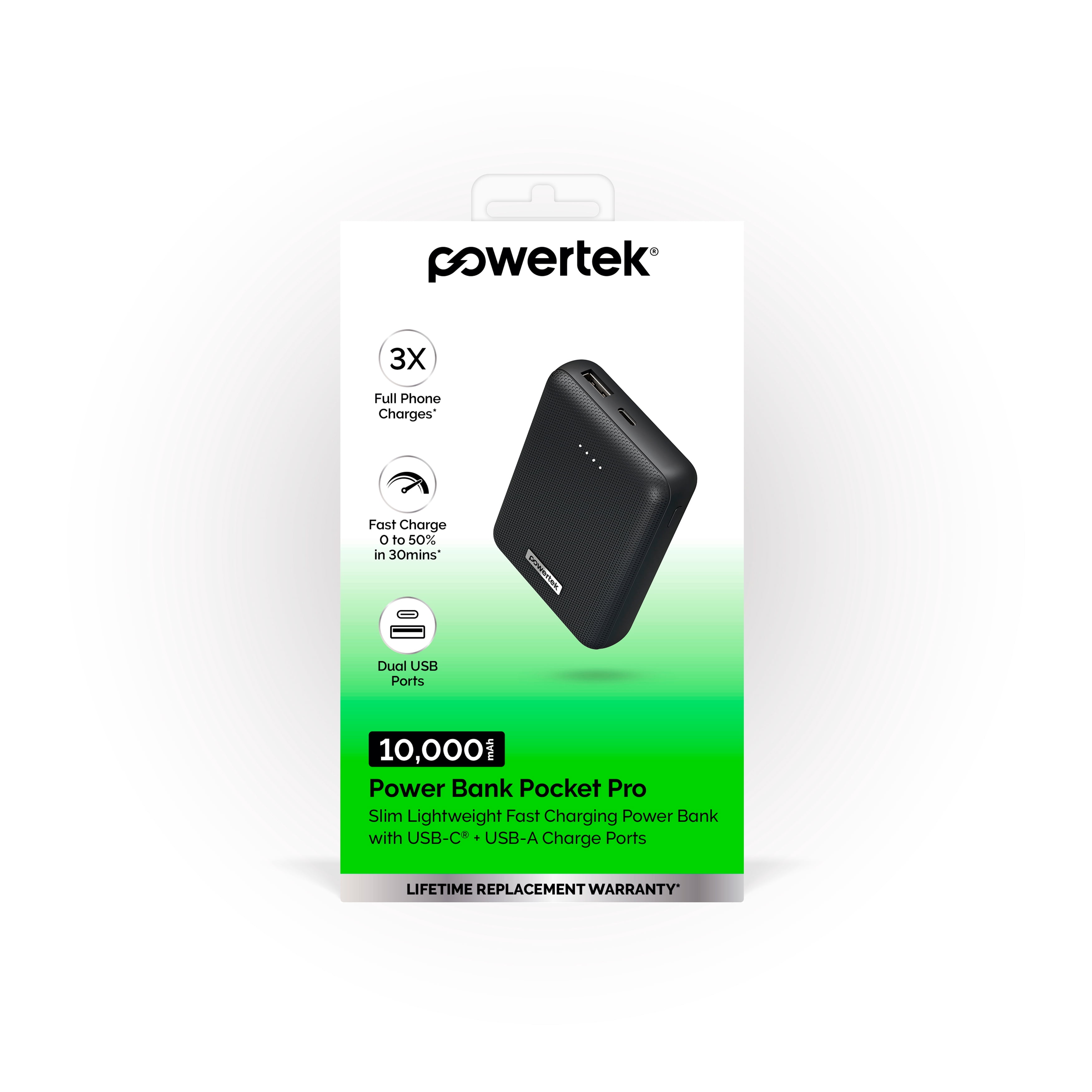 Liquipel Powertek 10,000mAh Compact Power Bank 20W PD Fast Charge USB-C and USB-A