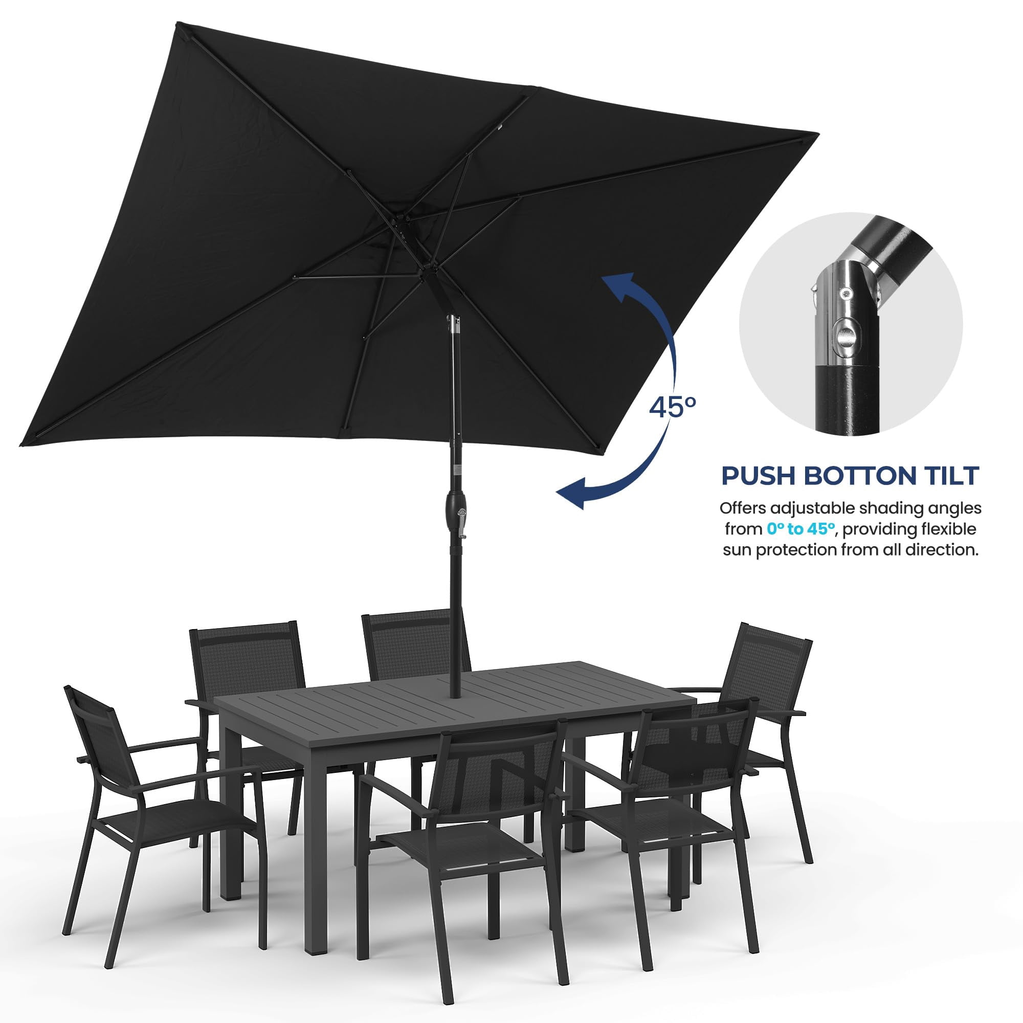 Sunvivi 10 x 6.5 Ft Rectangular Patio Umbrella with Crank and Tilt, Metal Pole Outdoor Umbrella with Polyester Canopy, Black