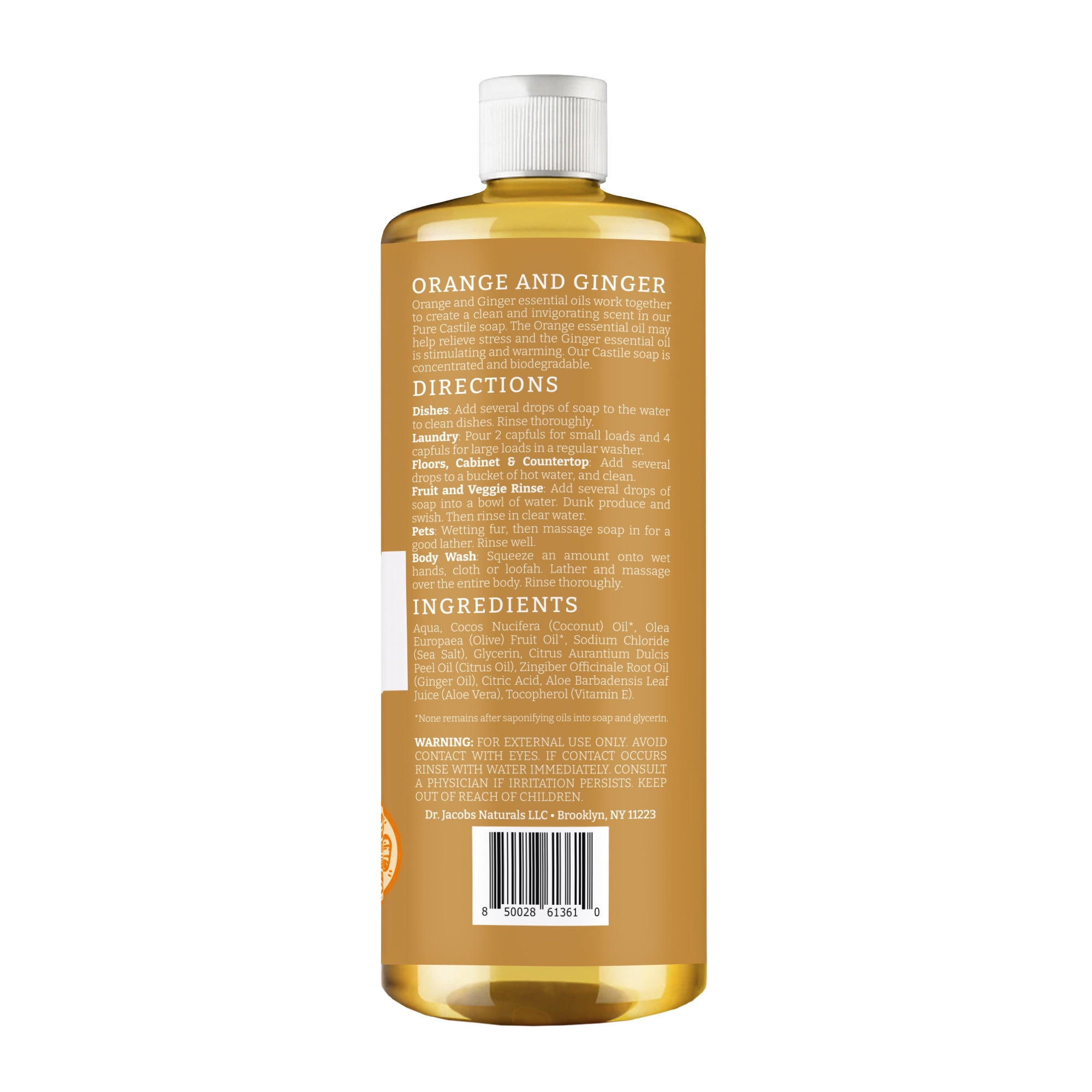 Dr. Jacobs Naturals Orange & Ginger Castile Soap All-In-One Cleaner Plant-Based Formula, 32 Fl. Oz. 3-Pack