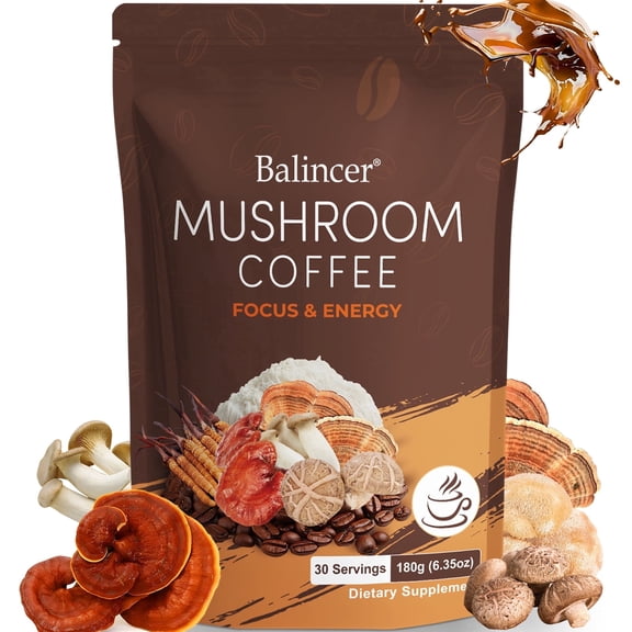 Balincer Mushroom Coffee, 6 Adaptogenic Mushrooms, Instant Mushroom Coffee for Focus, Energy, Immune & Digestion Support,Herbal Supplements