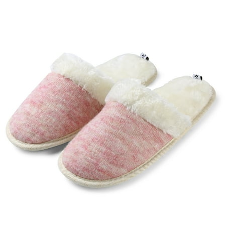 

Womens Memory Foam Scuff Slippers Fuzzy House Shoes with Faux Fur Collar Winter Slide Slipper