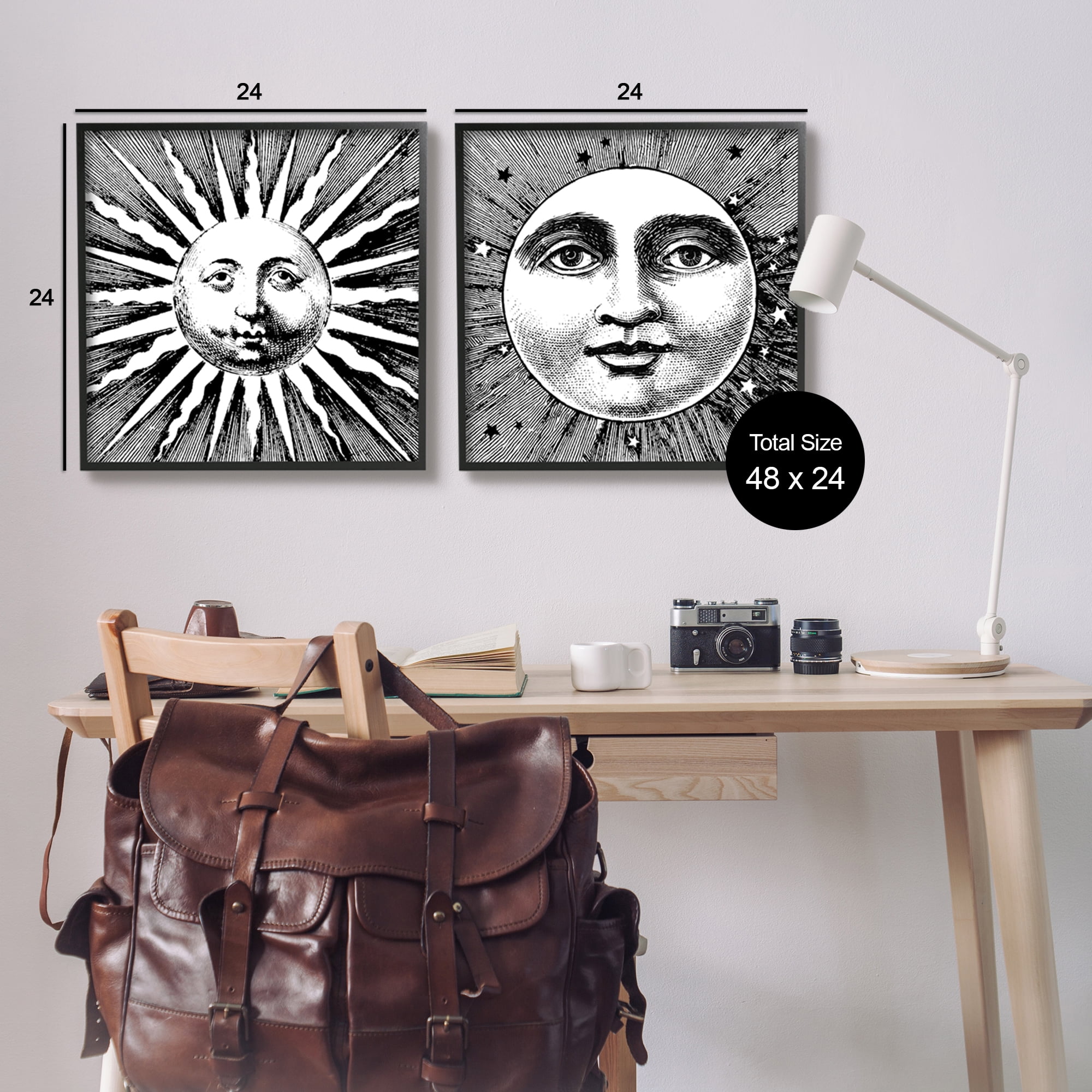 Stupell Industries Sun & Moon Faces Landscape Painting Black Framed Art Print Wall Art, 24 x 24