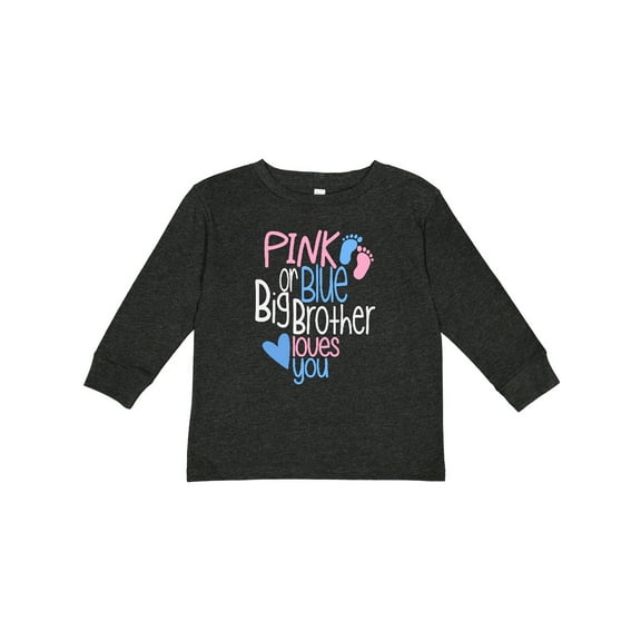 Inktastic Pink or Blue, Big Brother Loves You Footprints and Heart Boys Long Sleeve Toddler T-Shirt