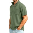 thumbnail image 4 of Kixjoy Quarter Zip Pullover Men Short Sleeve Corduroy Big and Tall Stand Collar Polo Shirt Lounge Baggy Basic Shirts with Pockets, Army Green S, 4 of 9