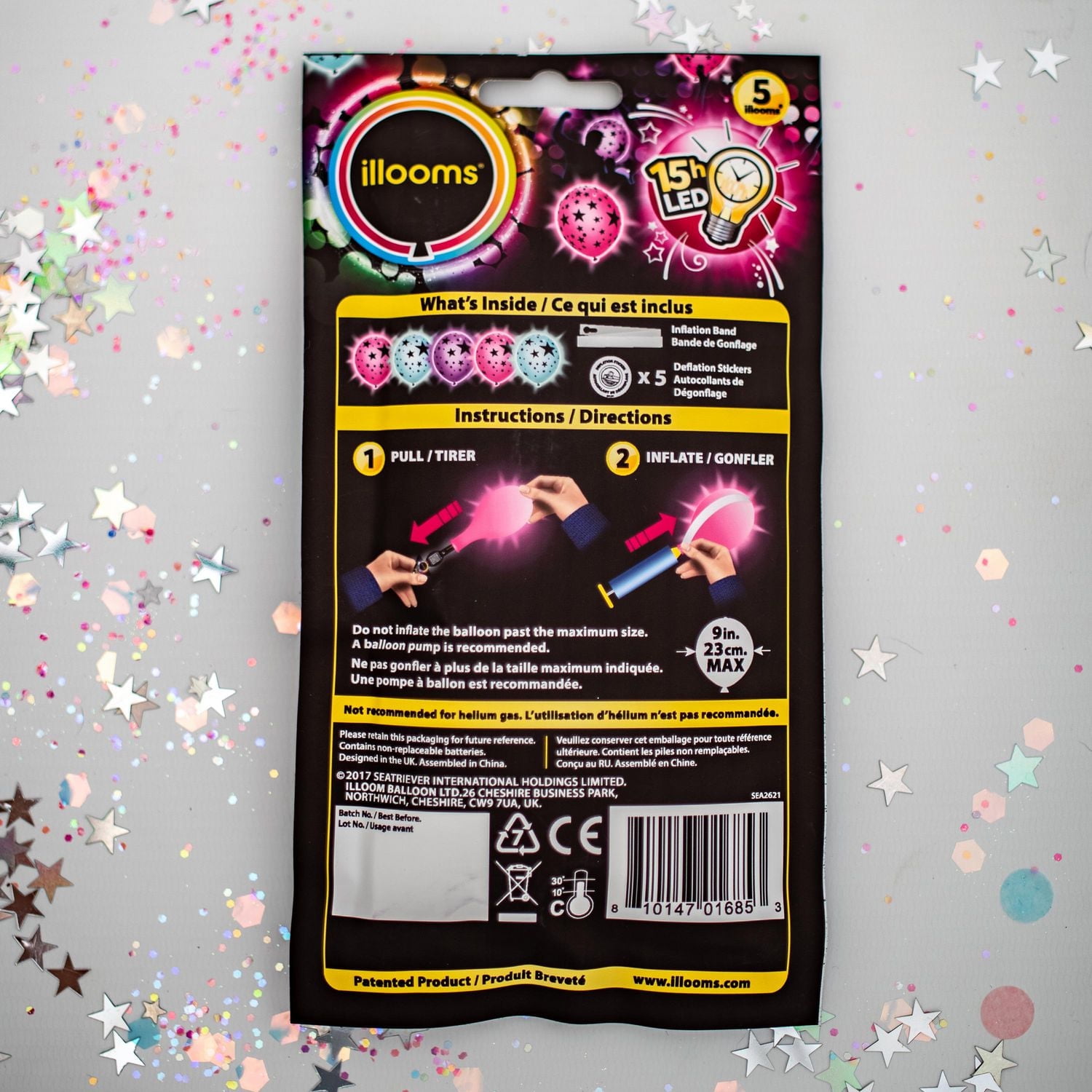 Lot de 5 ballons en latex Illooms Mixed Stars Lot de 5 ballons LED étoiles mixtes