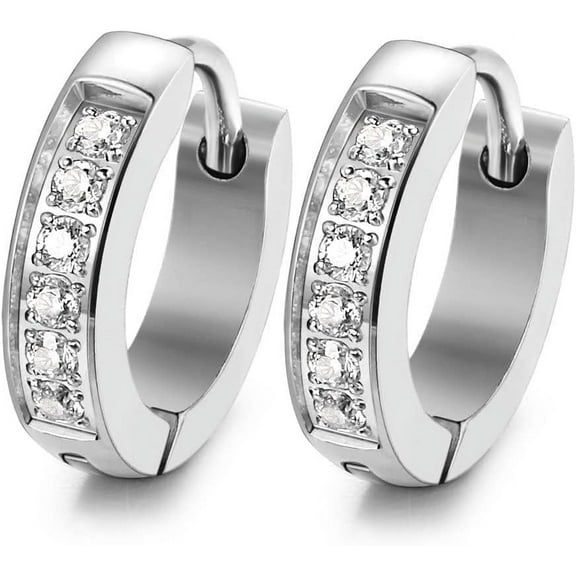 Leander 13MM 20MM Stainless Steel Small Hoop Earrings for Men Women Huggie Earrings CZ Inlaid