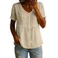 thumbnail image 2 of Perfectbot Women's V Neck Button Down Short Sleeve Peplum Blouse, Casual Lightweight Breathable Summer Shirt, 2 of 7