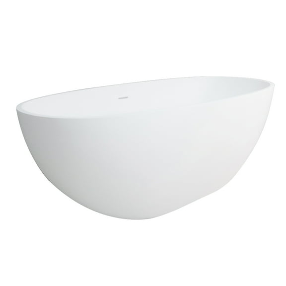 Kingston Brass VRTRS653123 65" Solid Surface Oval Double Ended Freestanding Tub with Drain, Matte White