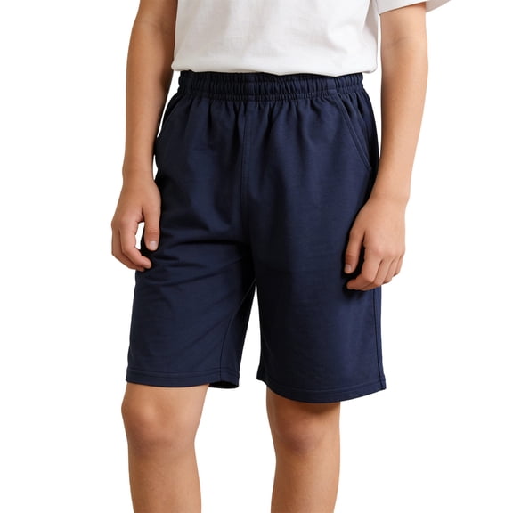 XEGLSBU Boys Casual Shorts Lightweight School for Kids And Big Boys Comfortable Elastic Waist Flat Front Short Bottoms Navy Size 14-15 Years