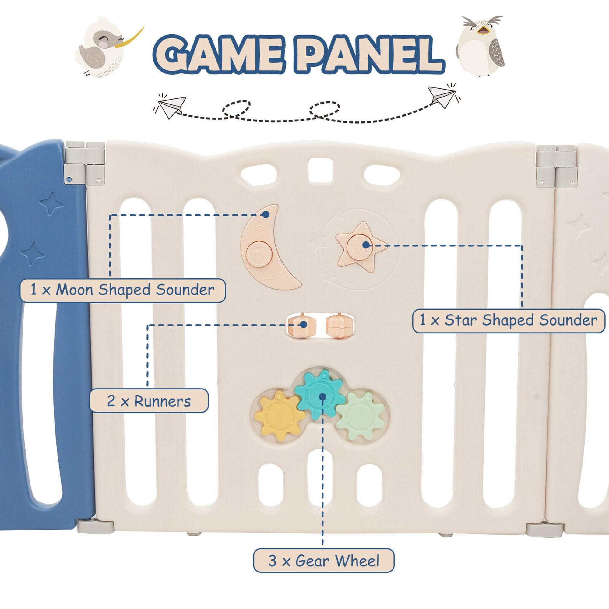 Gymax 14-Panel Baby Playpen Foldable Play Yard Kids Activity Center with Lock Door, Blue