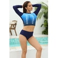 thumbnail image 2 of Women's Long Sleeve Contrast Color Two Piece Rash Guard High Rise Brief Swimwear, 2 of 6