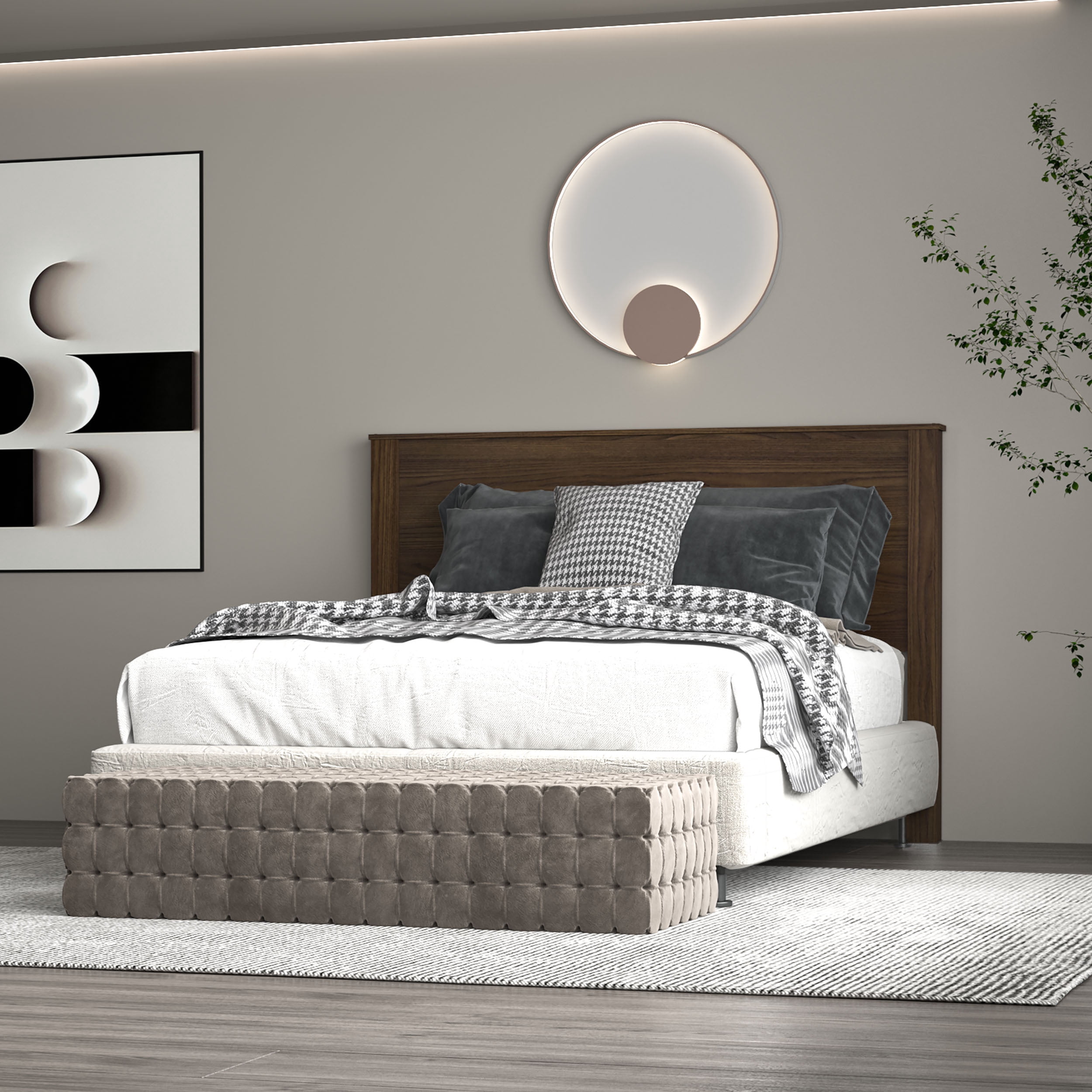 Polifurniture Juliette Queen Size Wood Panel Headboard, Walnut