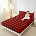 thumbnail image 5 of jejeloiu Geometric Plaid Twin Sheet Sets,Modern Geometric Aesthetic Twin Fitted Sheet,Red Black Flat Sheet For Girls,Microfiber Room Decoration,3-Piece, 5 of 7