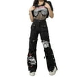 thumbnail image 4 of Sunisery Eyelet Buckle Black Punk Goth Jeans for Woman Academic Print  Y2k E Girl Pants High Waist Denim Trousers, 4 of 6