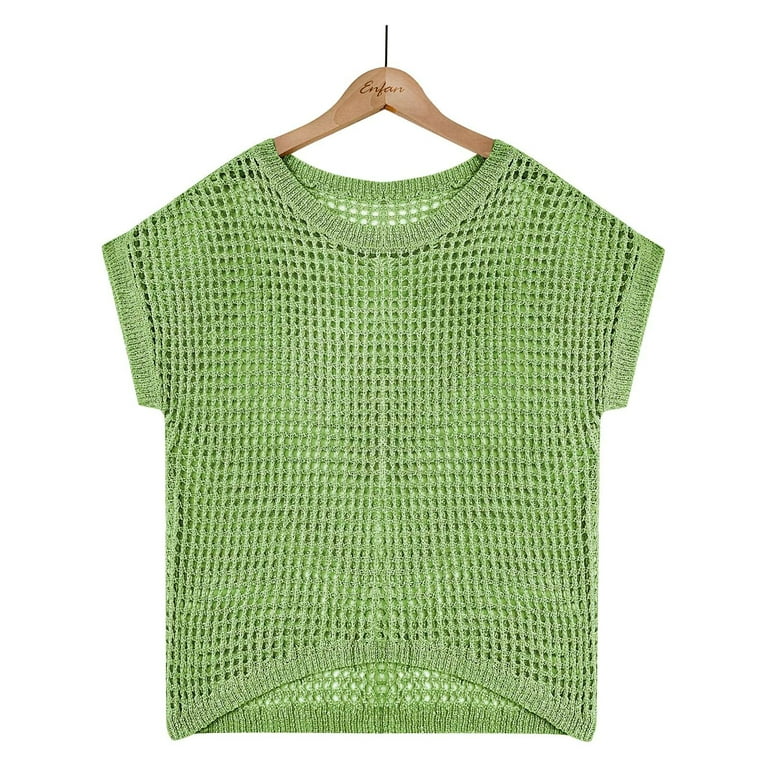 JIUKE Womens Crochet Tops Summer Short Sleeve Crew Neck