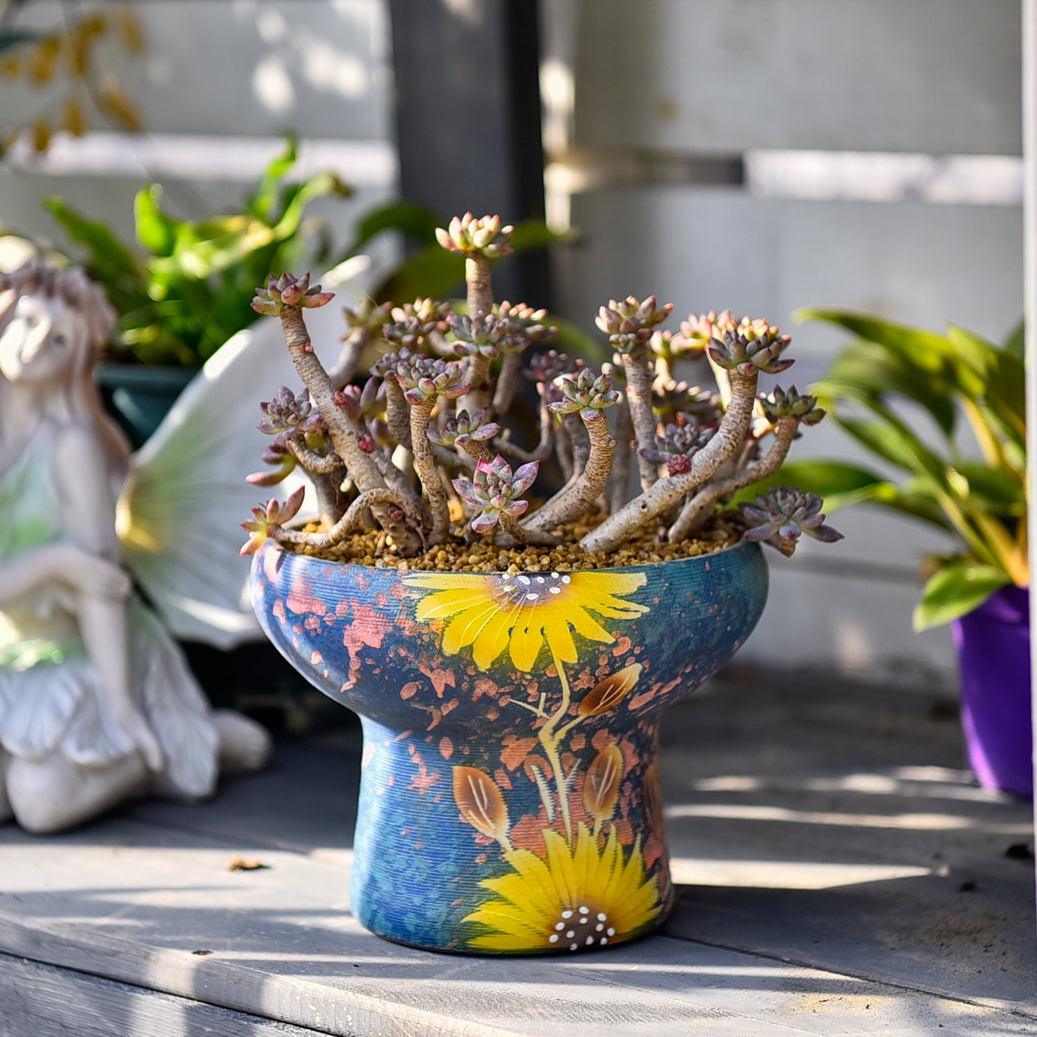 Sungmor 7.5 Inch Large Succulent Plant Pots, Pretty Hand Painted Ceramic Planter with Drainage, Indoor Outdoor Cactus Planter Bonsai Pot, Flower Pot for Indoor Plants Garden Windowsill Desktop Decor