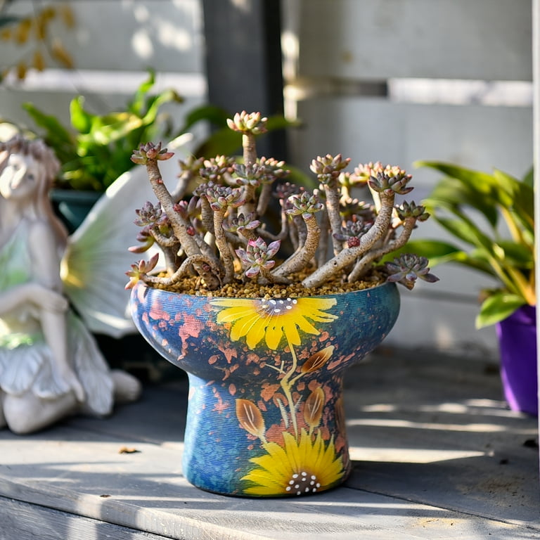 Sungmor 7.5 Inch Large Succulent Plant Pots, Pretty Hand Painted Ceramic Planter with Drainage, Indoor Outdoor Cactus Planter Bonsai Pot, Flower Pot