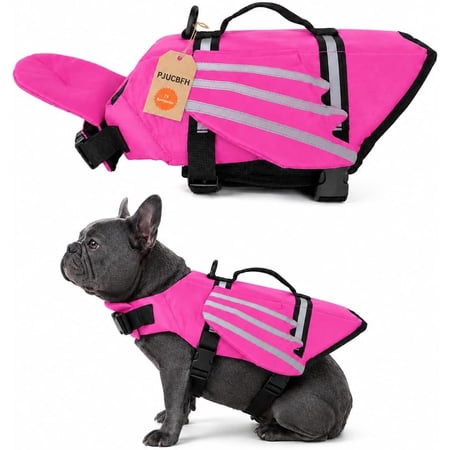 Reflective Angel Wing Dog Life Jacket with Chin Float Vest for Swimming | Head Support Bulldog Frenchie Small High‑buoyancy Quick‑rescue Handle Breathable Mesh Reflective Strips(Pink S)