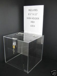 Marketing Holders Ballot Box or Suggestion Box with Lock 8 x 8 with Header Clear Premium Acrylic
