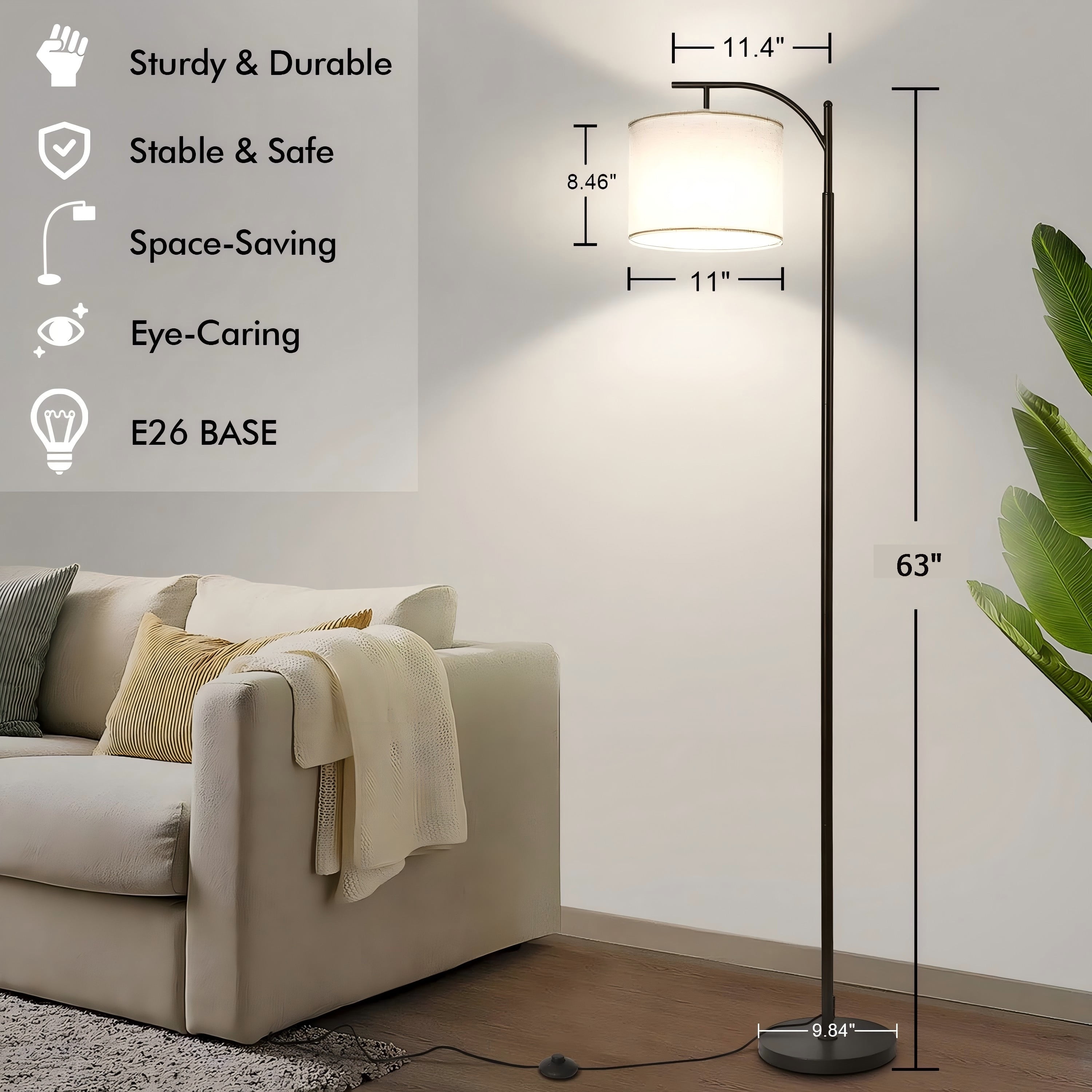 Vesteel Floor Lamp, Standing Lamp with 3 Color Temperatures LED Bulb & Lampshade, Arch Farmhouse Lamp for Living Room Bedroom Office