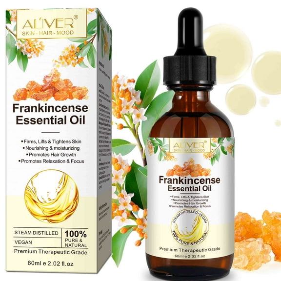 Aliver Frankincense Essential Oil, Tightens Skin, Nourishing Moisturizing, Pure Natural Vegan, for Skincare, Diffuser, Aromatherapy, 2fl oz
