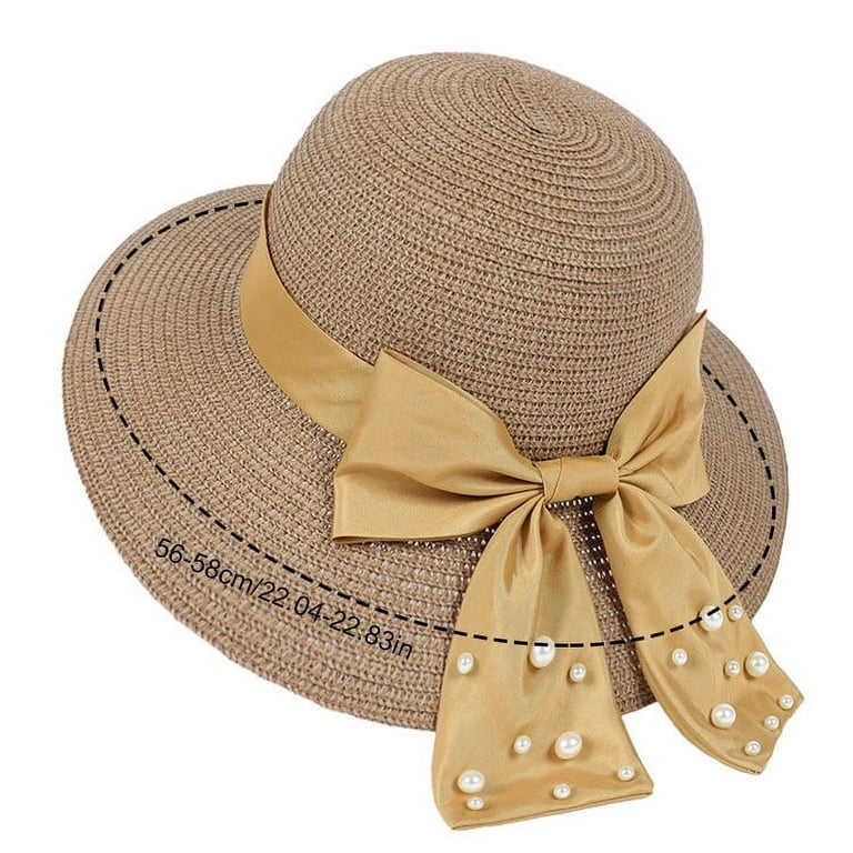 AWASD Fashion Bow Straw Hats for Women Pearl-Decorated Straw  display picture 1