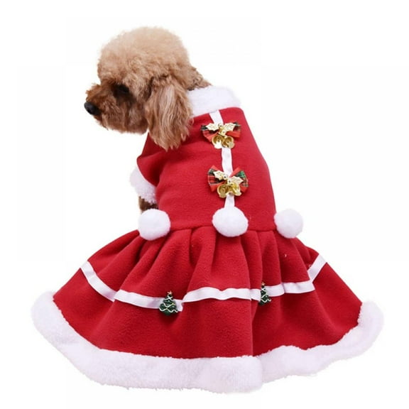 Dog Dress with Bowknot Christmas Dog Outfit Flannel Fleece Lined Thermal Pet Winter Girl Dog Clothes Dresses for Small Medium Dogs