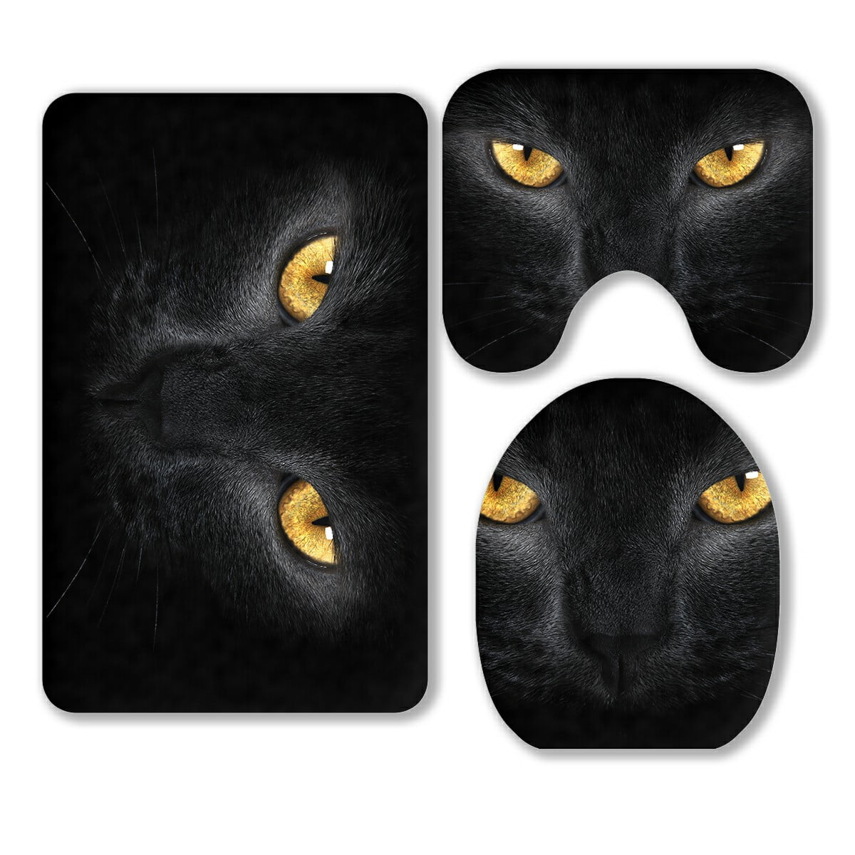 ECZJNT Black Cat 3 Piece Bathroom Rugs Set Bath Rug Contour Mat and