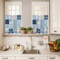 thumbnail image 3 of 3 Piece Kitchen Curtains and Valances Set Blue Floral Cafe Curtains 36 Inch Length Spring Flowers Plants Patchwork Grid Bohemia Valance & Tier Curtain for Living Room Bedroom Window 54"x18"+27"x36"*2, 3 of 6