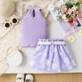 thumbnail image 4 of Fesfesfes Toddler Girls Summer Skirts Set Little Girls Ribbed Cotton Sleeveless Top+Pleated A-Line Mini Skirt 2Pcs Outfits Set 1-5 Years(Purple,2 Years), 4 of 9