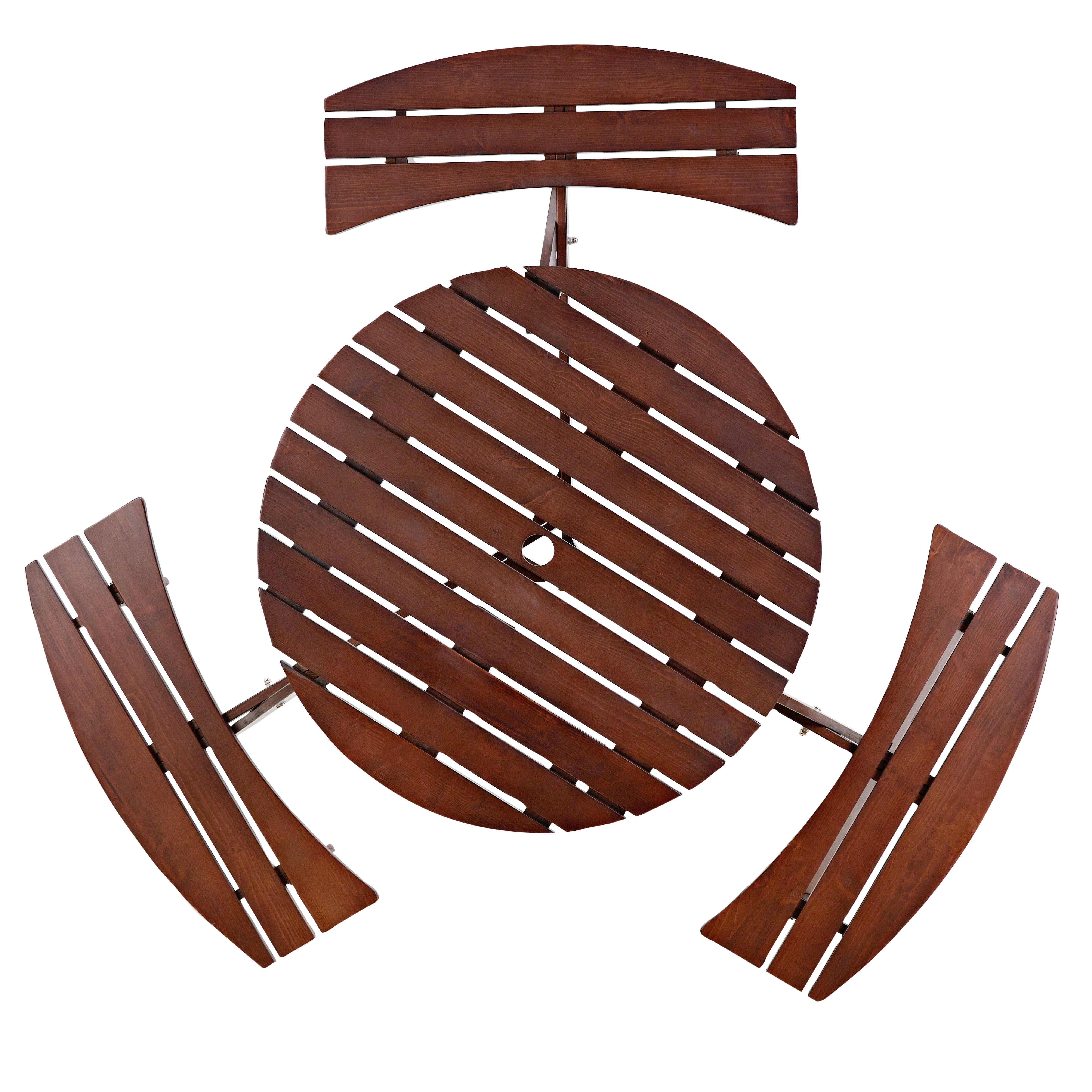Aukfa Wooden Picnic Table for 6,Outdoor Round Picnic Table w/ 3 Benches for Garden, Backyard,Brown