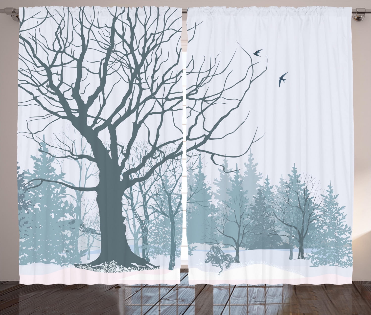 Winter Curtains 2 Panels Set, Winter Season Theme A Tree without Leaves ...