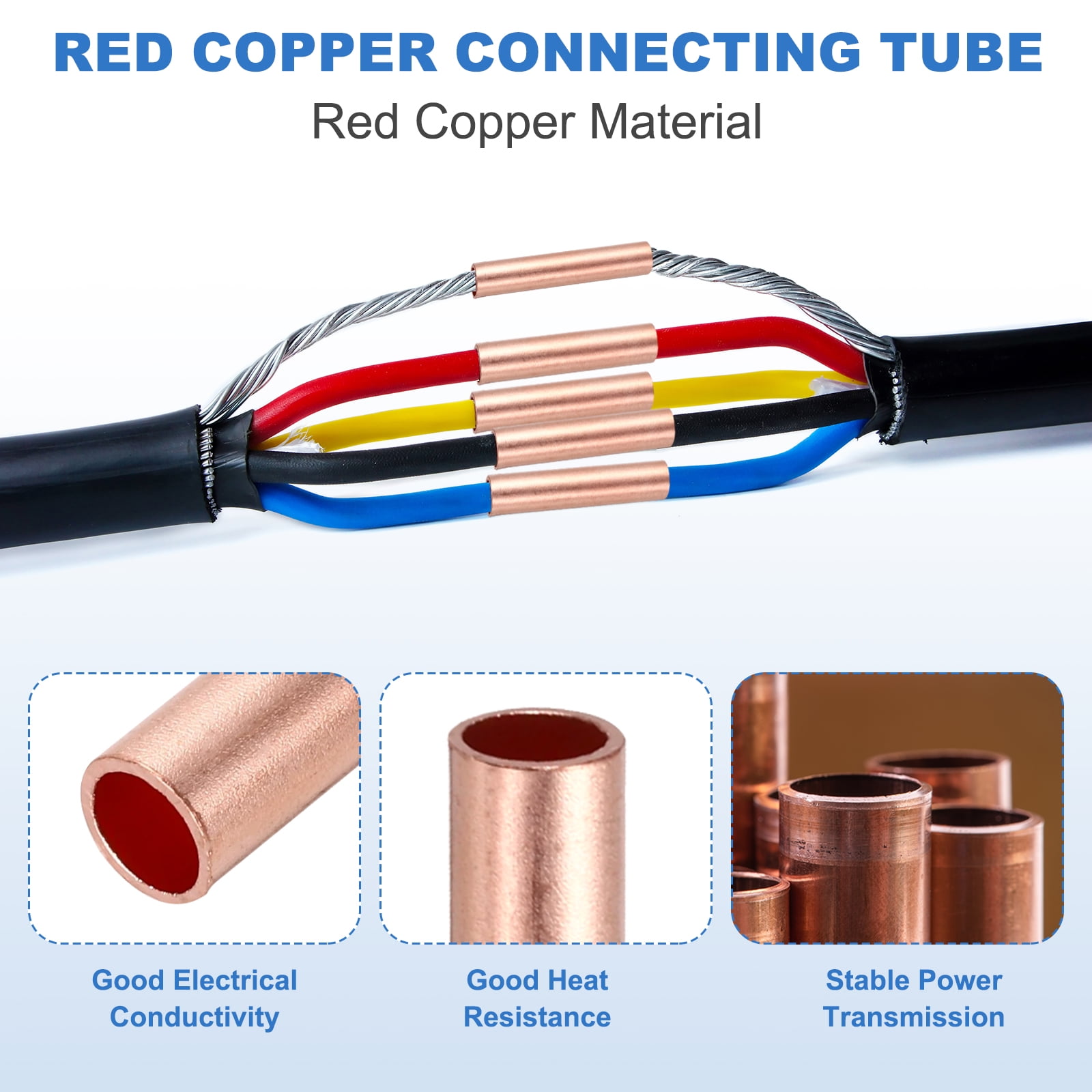 Uxcell 2 Pcs Red Copper Non Insulated Butt Connectors, GT-95 3/0 AWG Butt Connectors Crimp Wire Crimps Terminals Fittings for Wire Connection Hardware Supplies